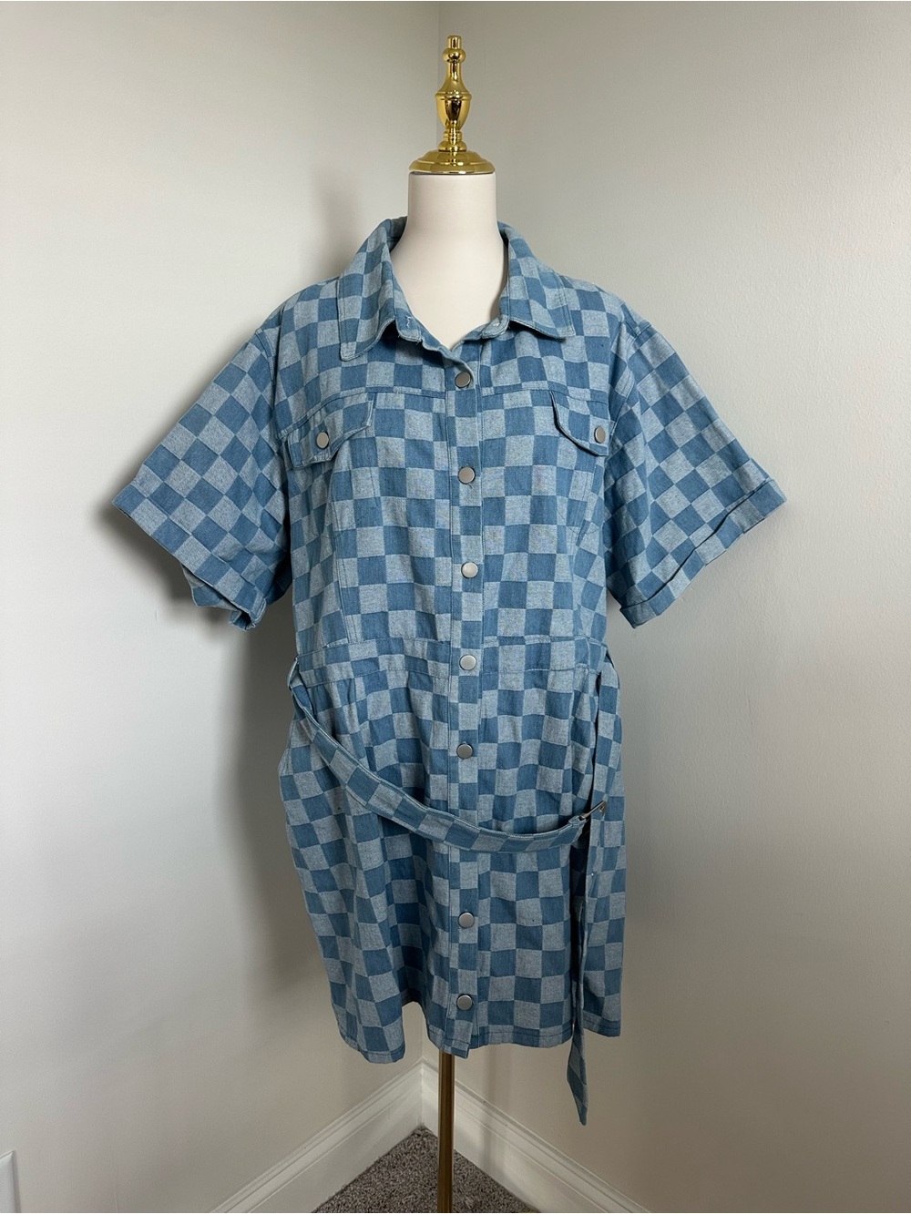 Polagram Boutique Denim Checkered Dress